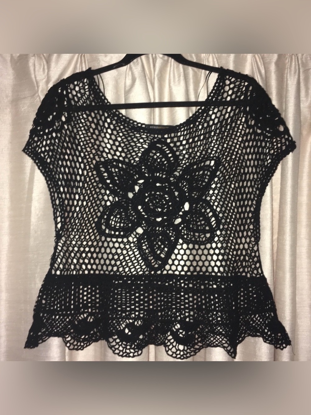 BCBG Black Crochet Top with Flower
